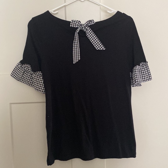 Talbots short sleeve black and black/white plaid sweater - Picture 2 of 3